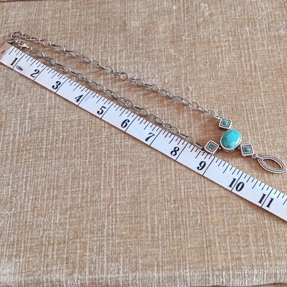 Studio Barse 925 Silver Turquoise Lariat Textured Link Necklace - Picture 10 of 11